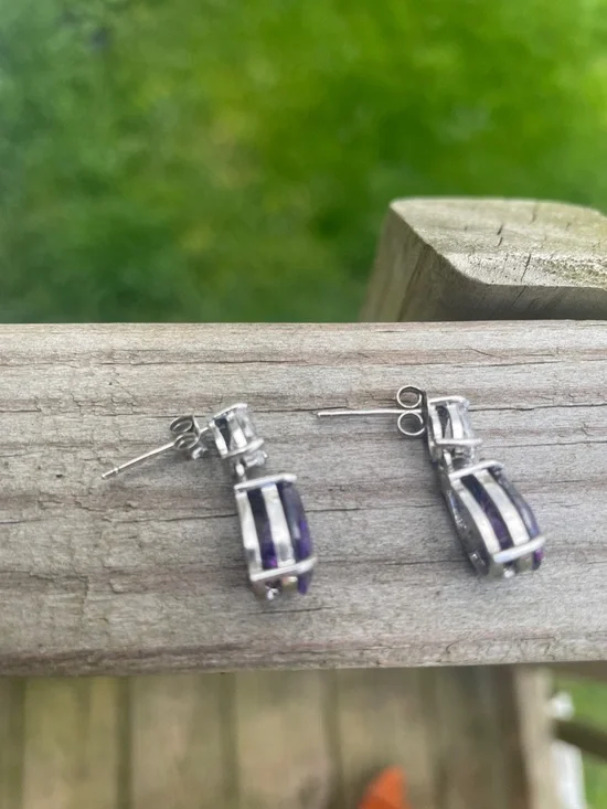 Sterling Silver Purple Teardrop Drop Earrings - Picture 3 of 8